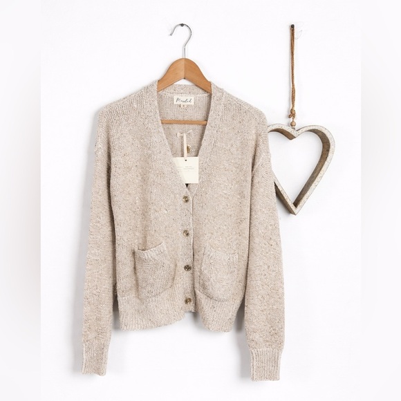 Marled Sweaters - Marled Textured Knit Cardigan Sweater SMALL Oatmeal Coastal Cottage Quiet Luxury